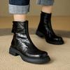Мода НОВЫЕ Осенние Женские Ботинки Натуральная Кожа Обувь для Женщин Круглый Носок Массивный Каблук Обувь Лаконичные Ботильоны Челси на Молнии Мягкая Повседневная Обувь