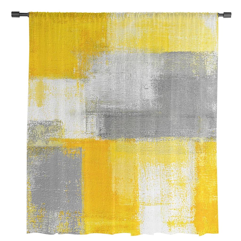 Oil Painting Abstract Geometric Yellow Modern Curtains for Living Room Tulle Curtains Window Sheer for Bedroom Accessories Decor