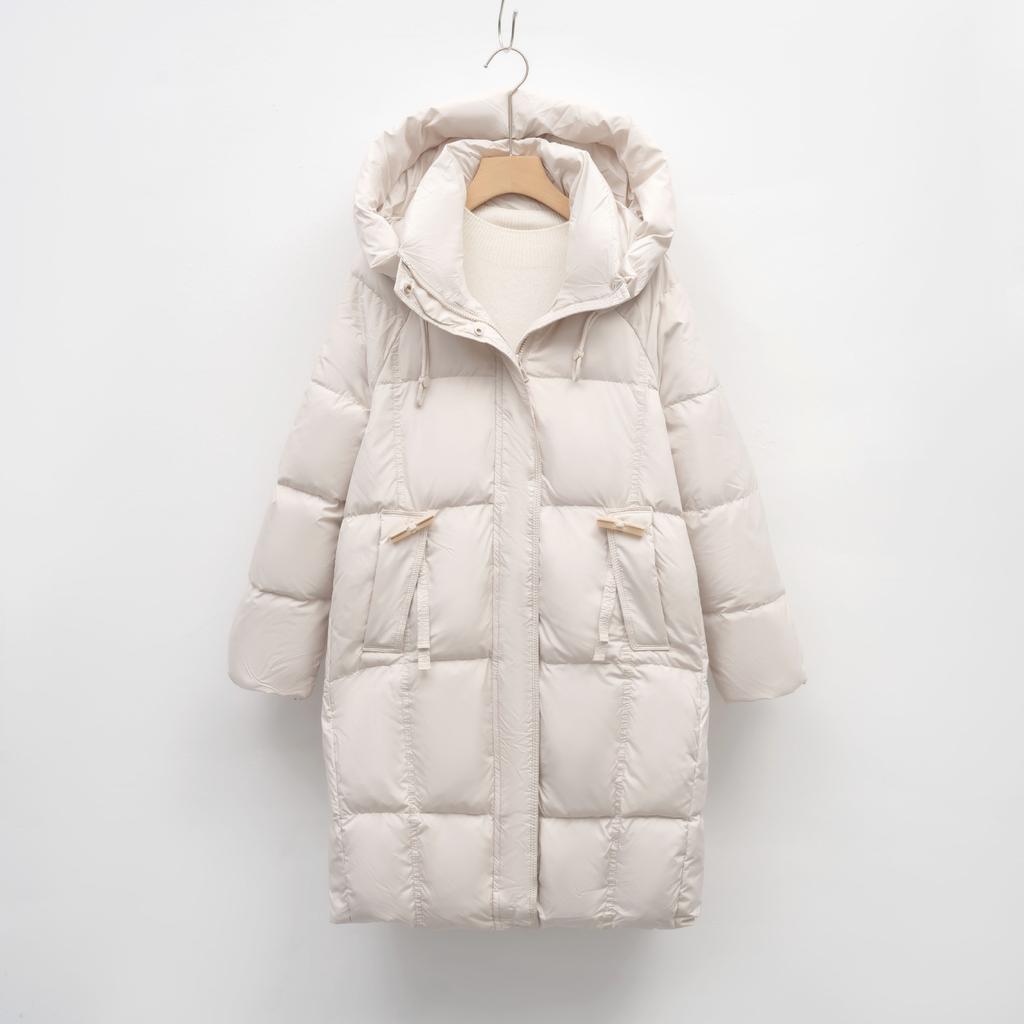Down Jacket Women's Medium and Long Winter New Korean Version Fashion Bread Jacket Thickened Warm White Duck Down Jacket