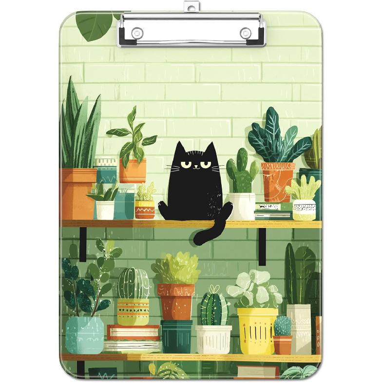 Plastic Cute Clipboard Low-Profile Metal Clip, A4 Letter Size 9 x 12.5 in, 8.5 x 11 Paper Clip Board for Teachers, Nurses, Classroom,Cute Black Cats