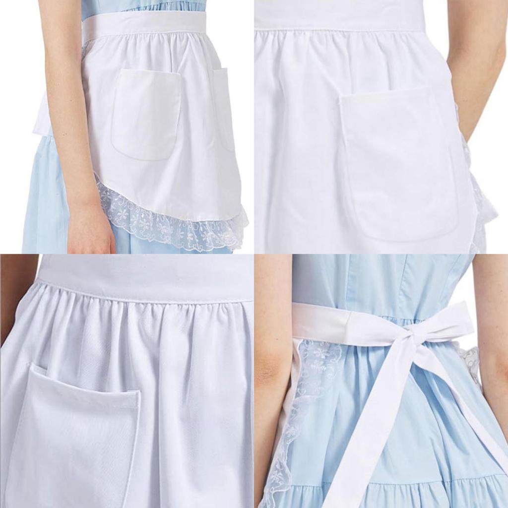 Lace/Ruffled Decor Woman Apron Half Waist Short Cosplay Maid Lolita Pinafore Baking Kitchen Cleaning Bib with Pocket