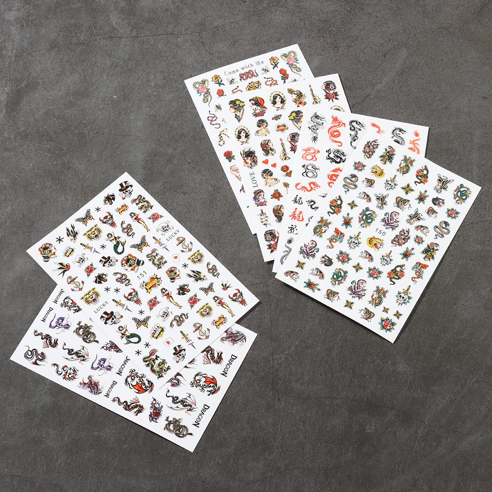 Nail Decals Chinese Slider Dragon Snake 3D Black Nail Stickers Gothic Style