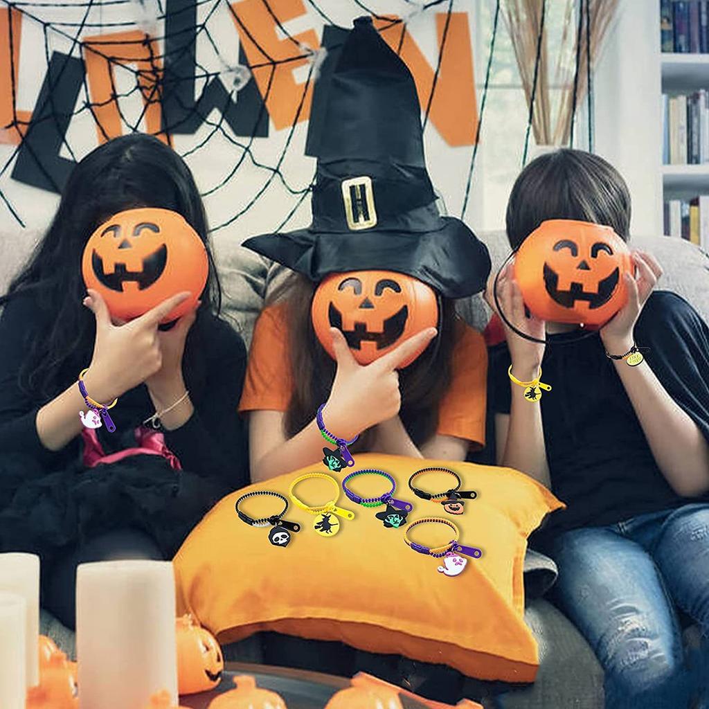 5/30/50Pcs Halloween Zipper Bracelets Sensory Toys Pumpkin Skull Stress Relief Bracelets Halloween Gift Bulk For Boys Girls