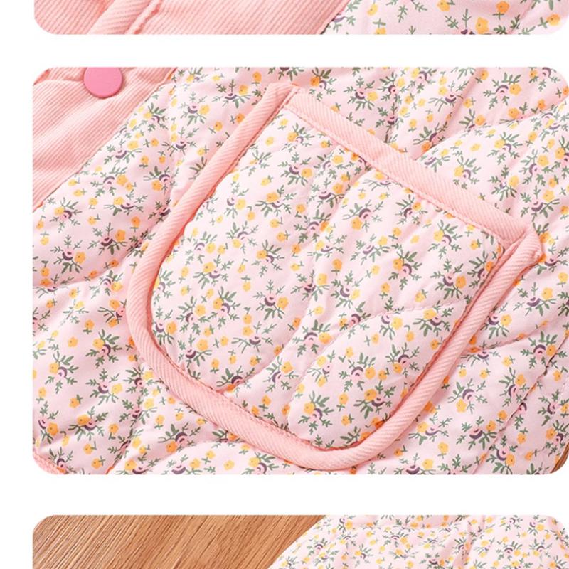 Новая осенне-зимняя флисовая куртка для девочек в корейском стиле, с цветочным принтом, на хлопковой подкладке, из стильного вельвета, детское универсальное хлопковое пальто