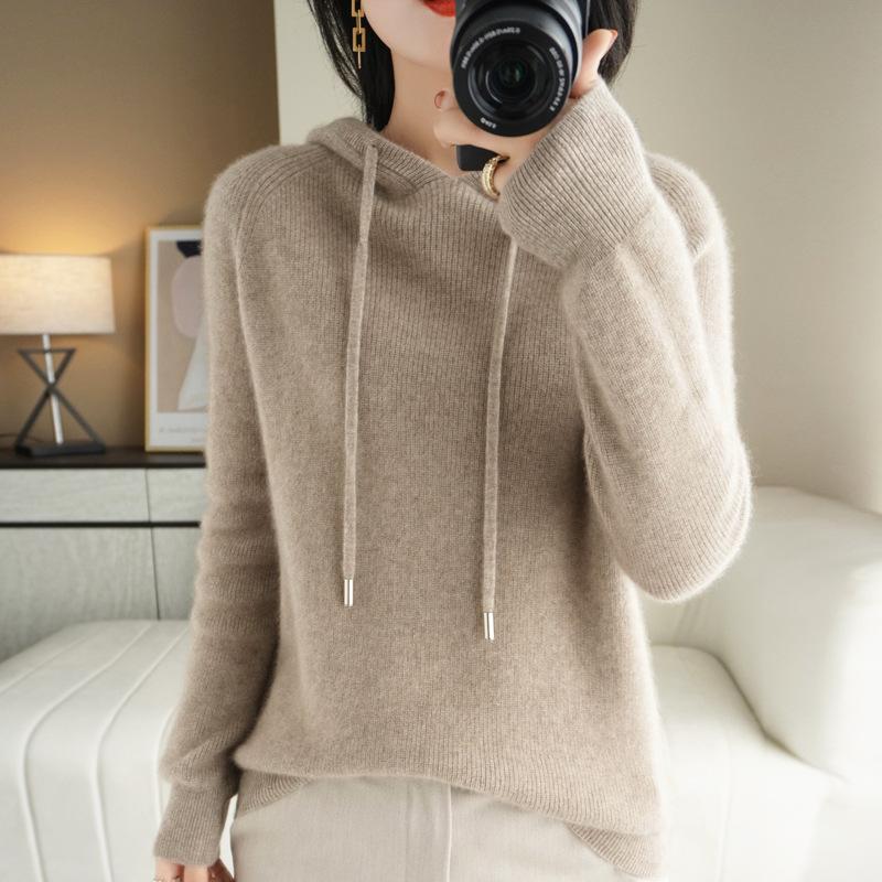 INDFS Женская мода повседневная осень-зима однотонный принт длинный рукав с капюшоном свитера