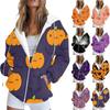Женская модная повседневная толстовка с принтом на Хэллоуин, длинный рукав с карманом, кардиган, куртка, пальто с капюшоном на молнии