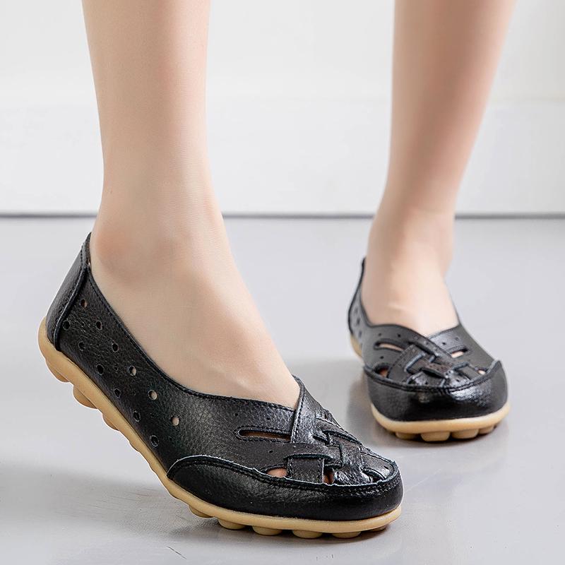 Модная женская обувь на лето, балетки, туфли из мягкой кожи, лоферы слипоны, женская повседневная обувь, дышащие мокасины, медицинский размер 44