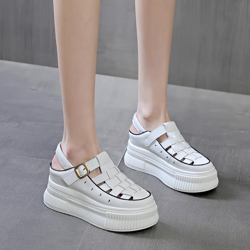 Fujin/женские сандалии 7,5 см, удобная обувь на крючках, модные летние женские дышащие сандалии на платформе с круглым носком, на танкетке, на очень высоком потайном каблуке