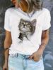 Casual Every Day Tops Women's Clothing Cute Cat Print T-Shirt Crew Neck Short Sleeve T-Shirt