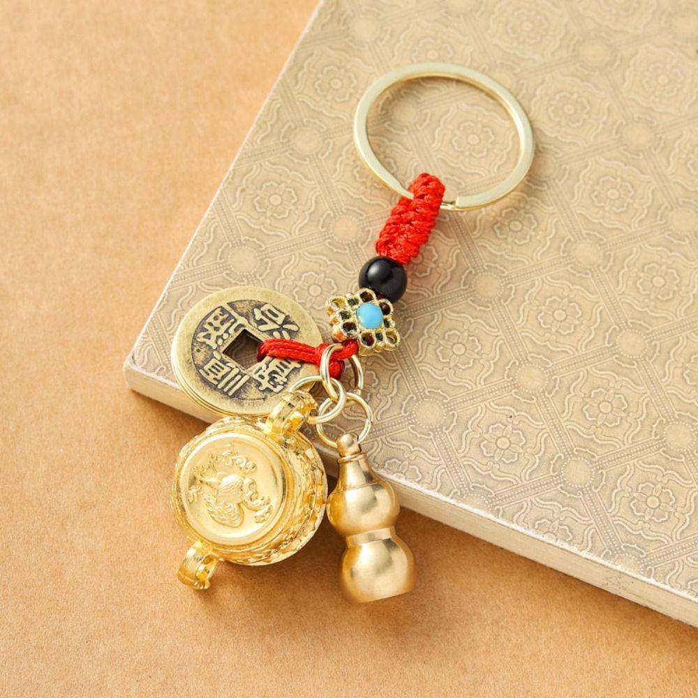 Copper Chinese Style Lucky Pendant Brass Coins Car Key Ring Backpack Decoration