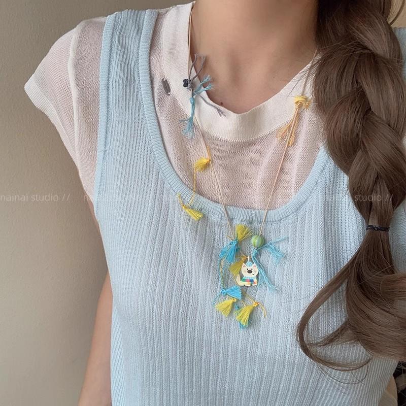 Мультяшное милое яблоко любовь щенок разноцветное плетеное ожерелье женская летняя длинная цепочка для свитера аксессуары