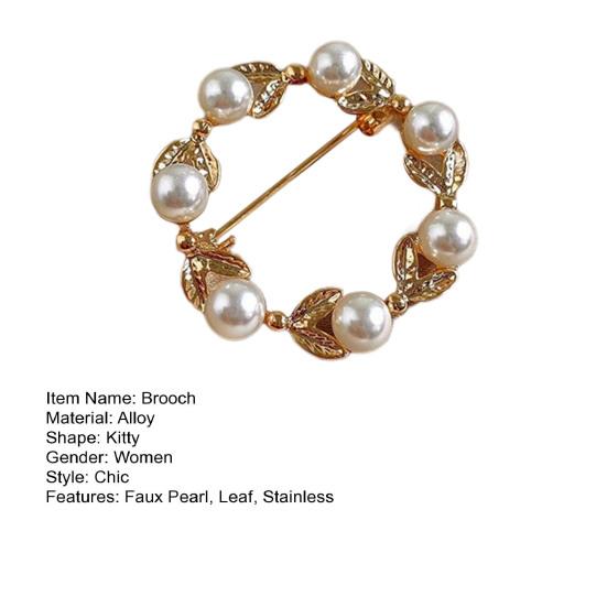 Женская брошь из искусственного жемчуга, декор в виде листьев, изысканная винтажная противоскользящая износостойкая брошь, воротник пальто, шляпа, шарф, украшение, булавка для одежды, ювелирные изделия