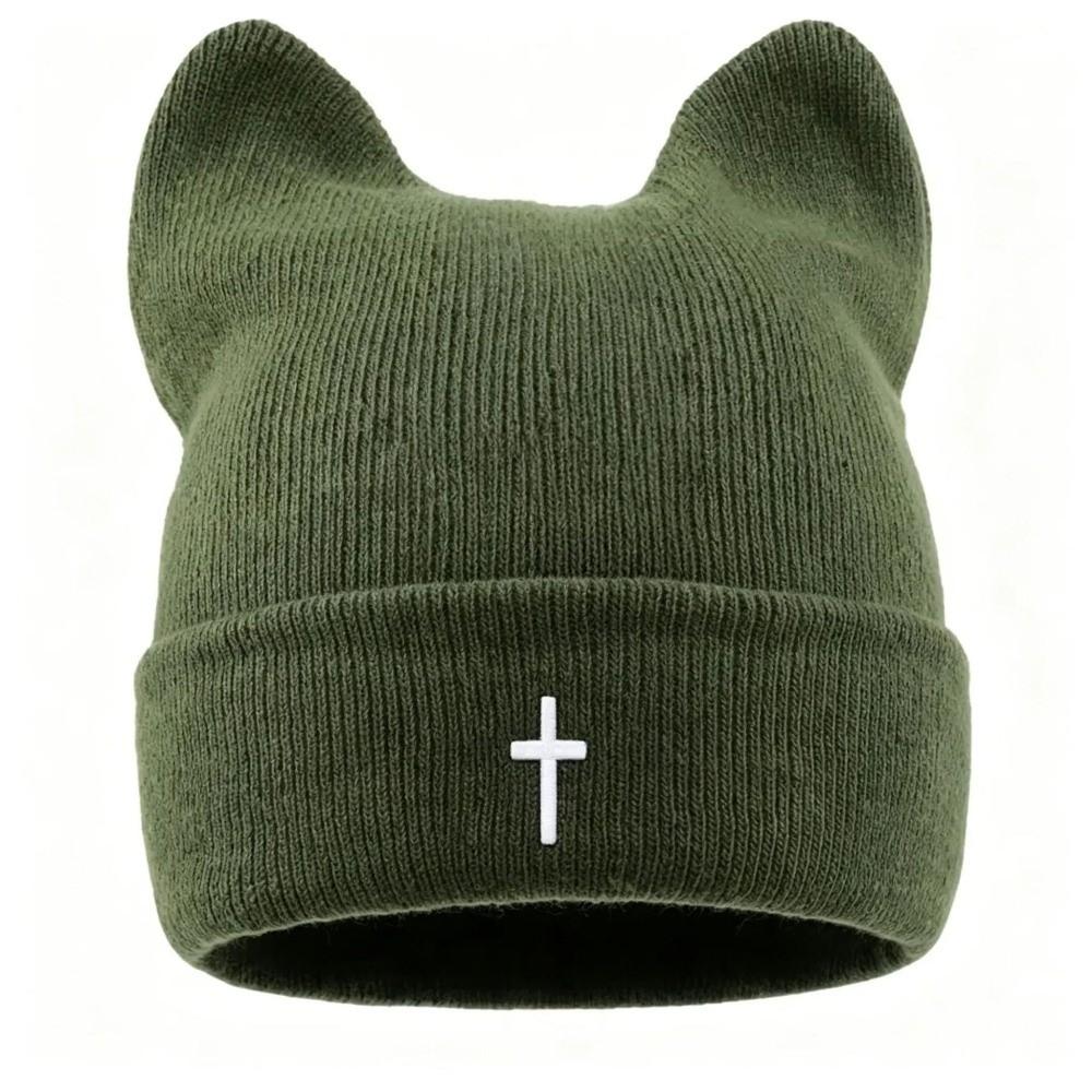 Thickened Cat Ear Beanies Cap Windproof Winter Bomber Hat Cute Knitted Woolen Hat for Women