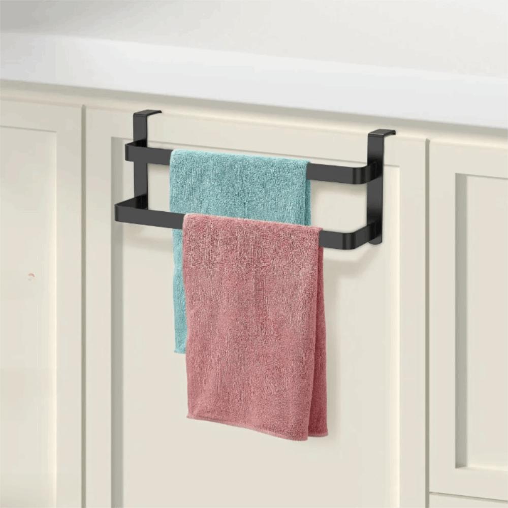 Practical Hanging Cabinet Door Towel Rack 2 Layer Rust-resistant Towel Bar No Drilling Space-Saving Towel Hanger Home