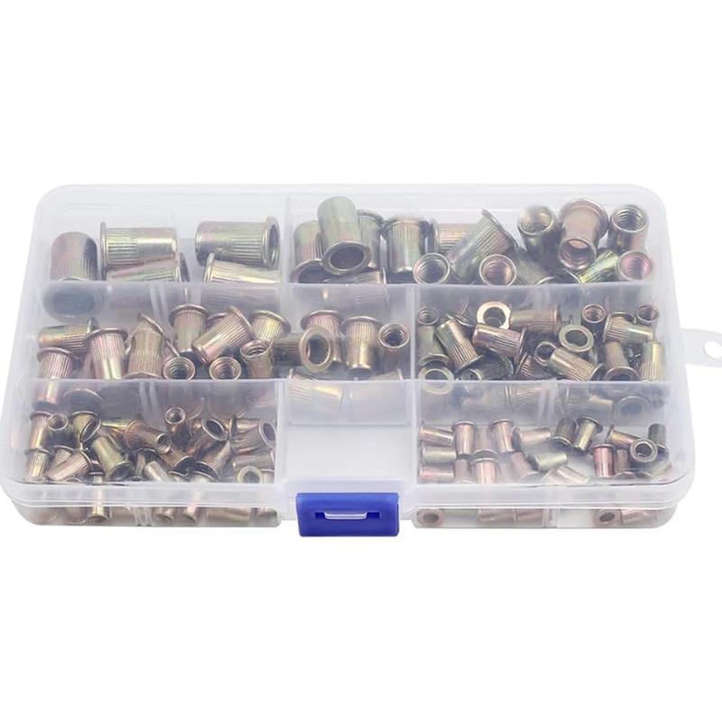 150pcs Rivet Rivet Combination Kit Rivet Nut Tool Kit Steel Yellow Galvanized Thread Rivet Nut Insert Kit M3 / M4 / M5 / M6 / M8