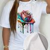 Женская летняя футболка с принтом «Цветные розы», футболки с коротким рукавом, повседневные топы с принтом