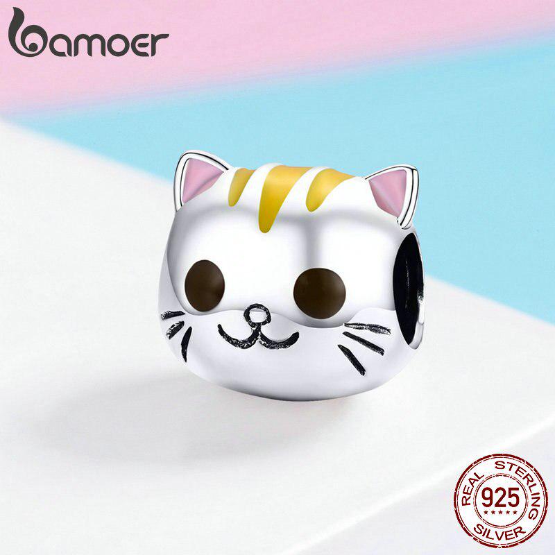 Эмалированные бусины BAMOER, серебро 925 пробы, подвески для маленьких котят и кошек для браслета со змеей диаметром 3 мм, обязательные подвески