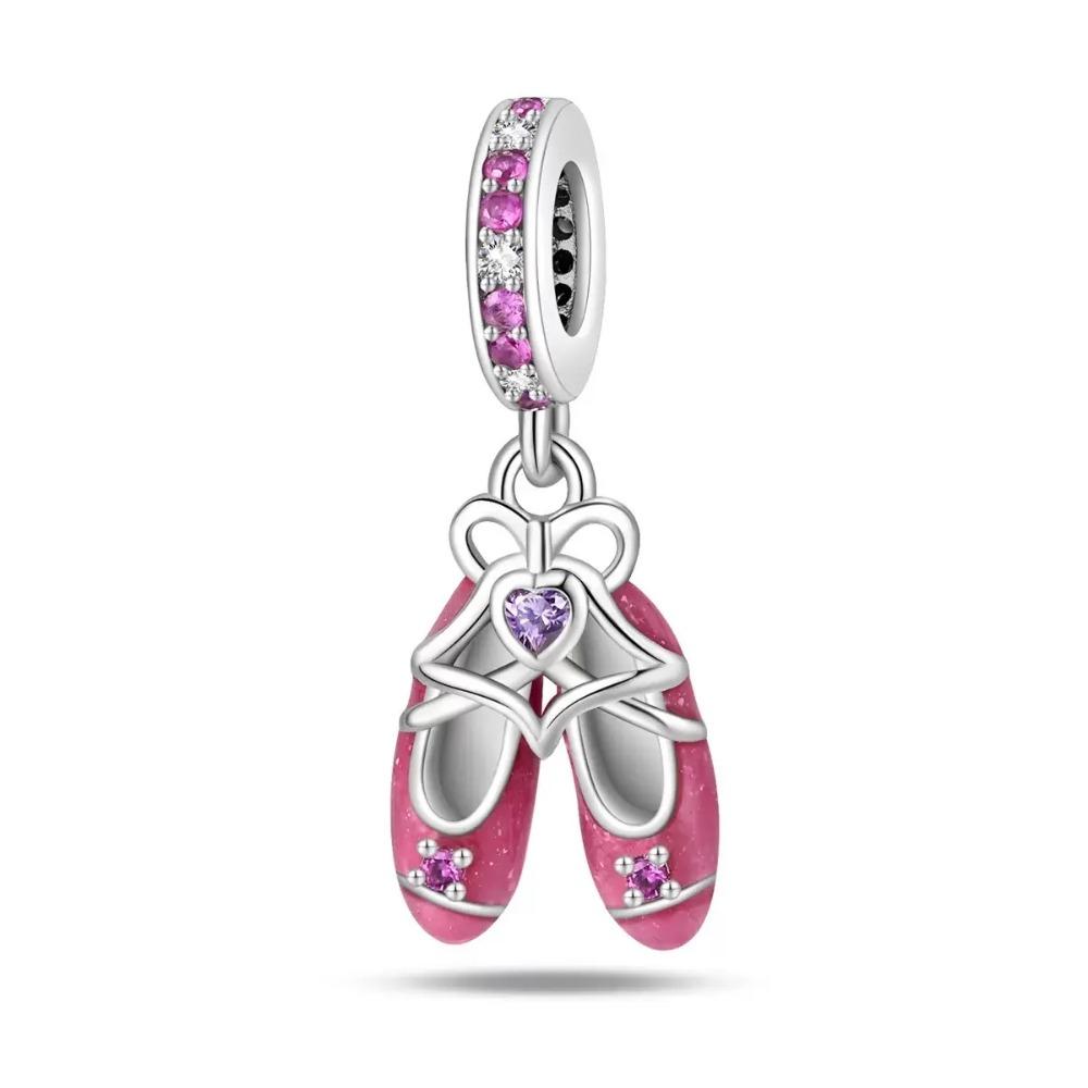 Pure Silver 925 Bracelet for Women Fashion Jewelry with High Heels Sandals Pendant Beads Charms