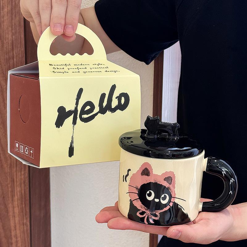Милая керамическая кружка с крышкой в виде кошки - Идеальный подарок для пары или на день рождения
