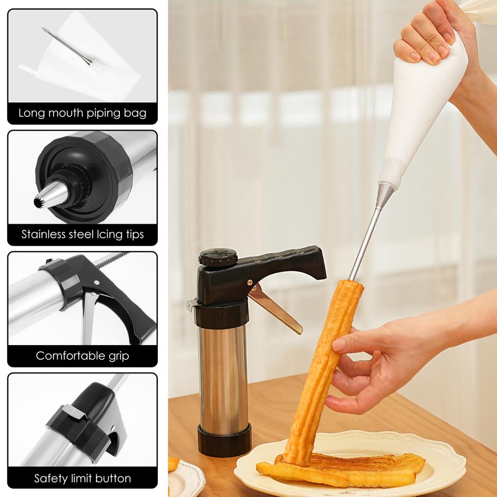 DIY Churro Maker Machine Cookie Press Gun Kit Stainless Steel Cake Cream Decorating Gun Set Biscuit Pastry Piping Nozzle Tools