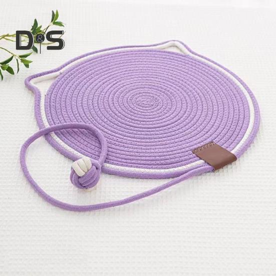 Cat Scratcher Mat Natural Cotton Rope Scratching Mat Cat Ear Design Scratcher with Ball Toy Furniture Protector for Wall Couch Carpet Sofa
