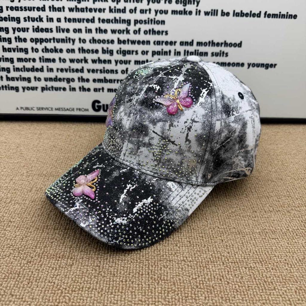 Tie-dye gradual change hot diamond butterfly baseball cap women's soft top cap versatile sunshade sunscreen face small cap