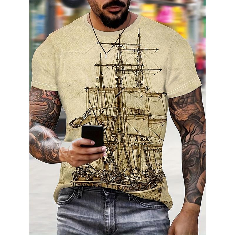 Sailing Ship Pattern T-Shirt For Men Sailboat 3D Printed Tees Summer Casual Harajuku Short Sleeve O-Neck Tops Oversized T Shirts