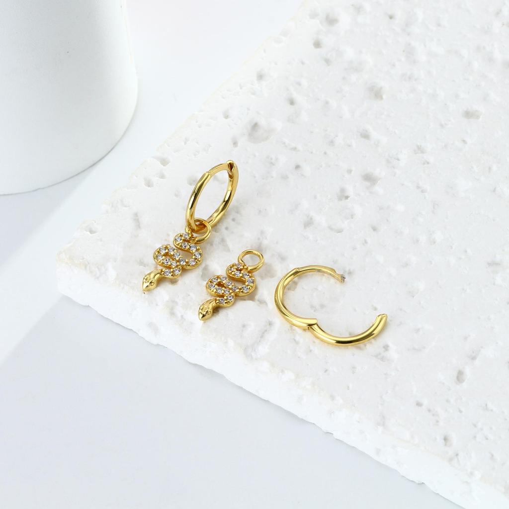 Серьги-змеи с покрытием из 14-каратного золота, белые серьги-кольца с фианитами для женщин, свадебные украшения