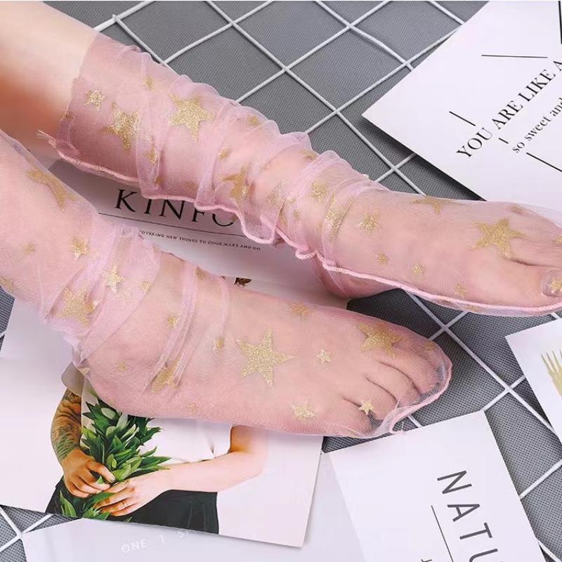 Ins Fashion Star Прозрачные носки Art Women Смешные блестящие носки Чулочно-носочные изделия для девушек Harajuku Носки для лодыжек Женские хипстеры