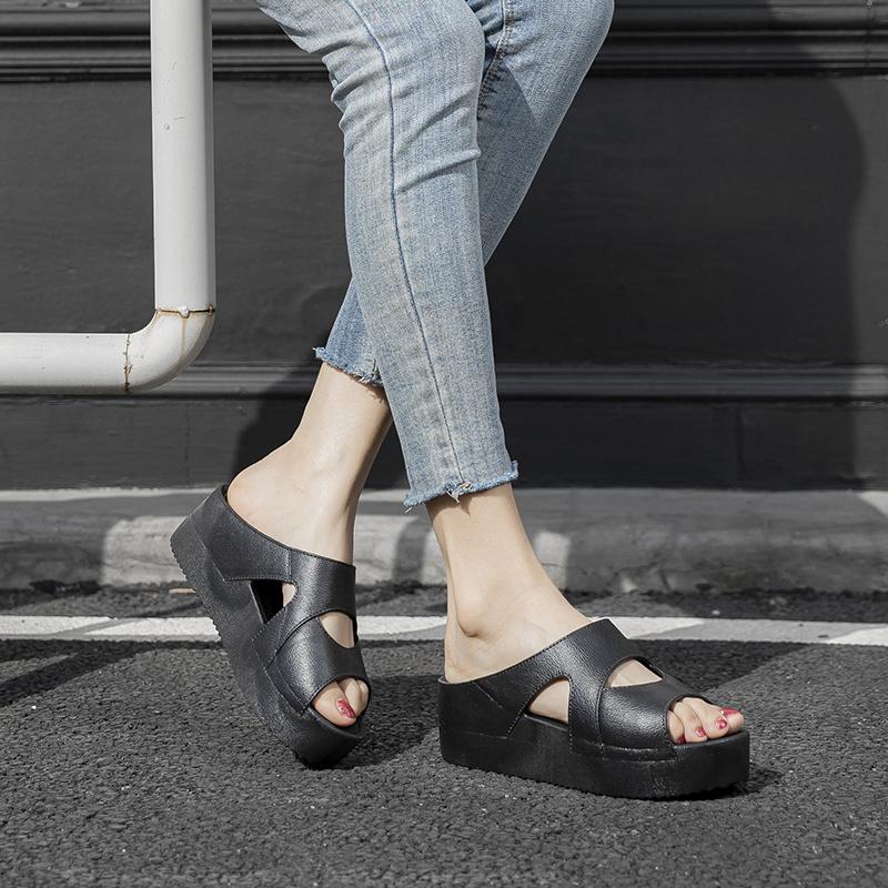 Женские тапочки на платформе, однотонные шлепанцы с вырезом и круглым носком с открытым носком, женские удобные домашние и уличные тапочки