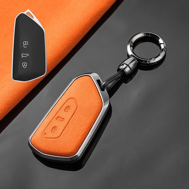 Interior Mouldings Aluminum Alloy Turn Fur for VW Volkswagen Golf 8 Mk8 2020 Skoda 3 Button Smart Remote Car Key Case Cover Ring
