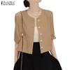 Women Casual O-neck Half Sleeve Cardigan Blouse