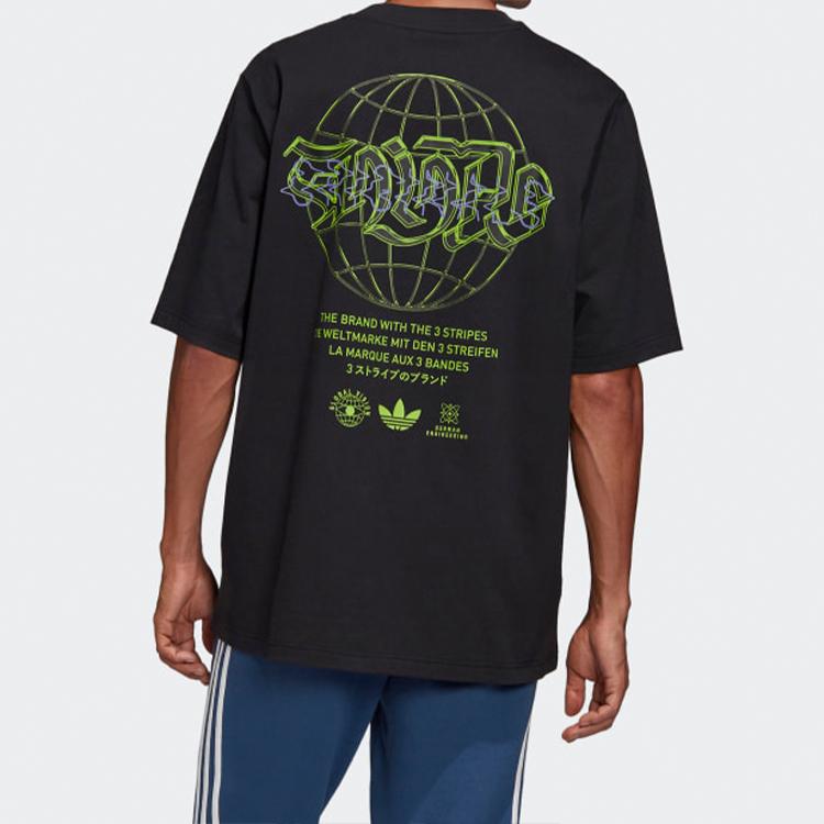 Adidas Originals Trefoil Back Earth Graffiti Print Short Sleeve T-Shirt Men Tops Black GK7223