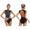 Women's Sleeveless Dance Leotard with Rhinestones Cutout Back Metallic Sequins Bodysuit S-XXL