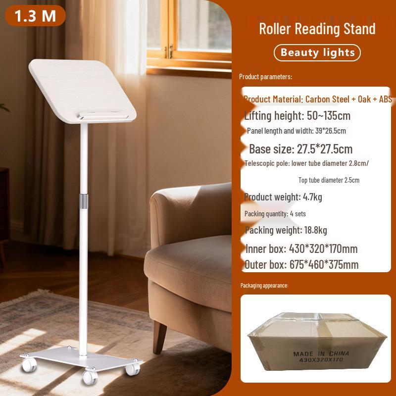 Регулируемая передвижная напольная стойка для ноутбука и планшета с книжной полкой и доской для рисования