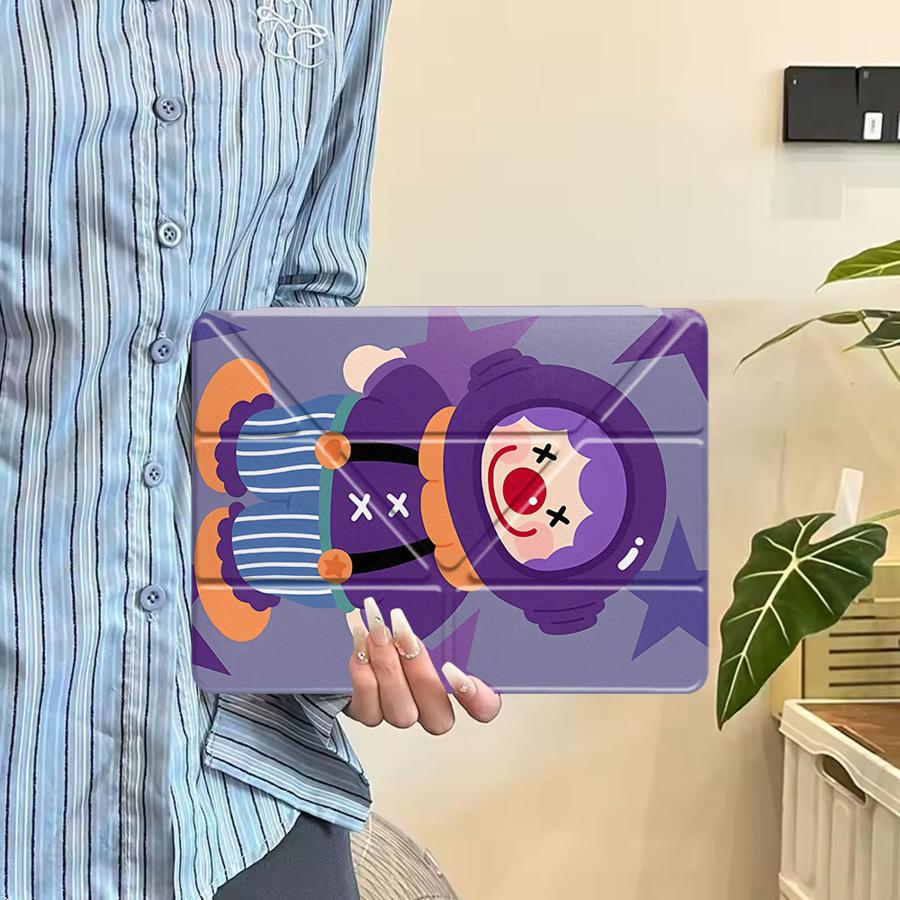Чехол-подставка Чехол для планшета Для iPad Pro 2025 Pro 11-го 10-го 9-го 8-го 7-го 12,9 дюйма Mini 6 7 Air 4 5 M3 M2 1 2 M4 11 дюймов Фиолетовый Клоун