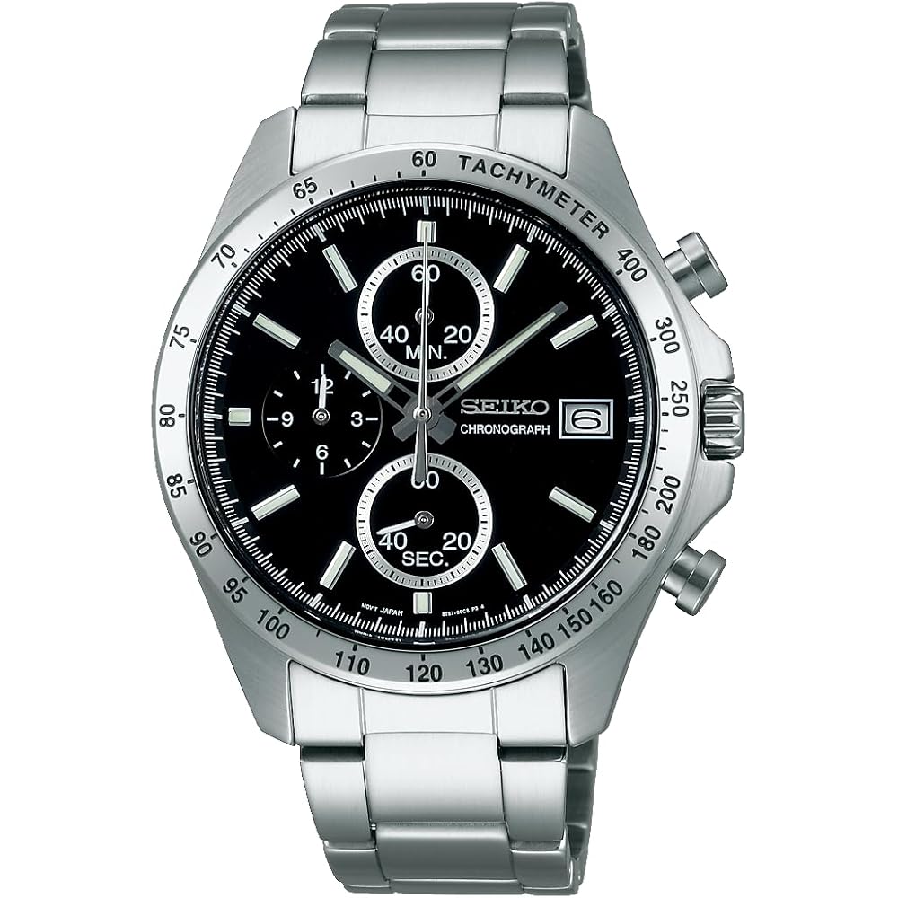 Seiko Selection SBTR005 Men's Quartz Chronograph Watch Black Dial Date Calendar Stainless Steel