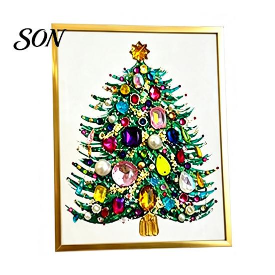 Creative Christmas Gift for Family DIY Faux Crystal Beaded Painting Tree Kit, Sparkling Holiday Artistic Gemstone Set Craft Set, 3D Gem Beads