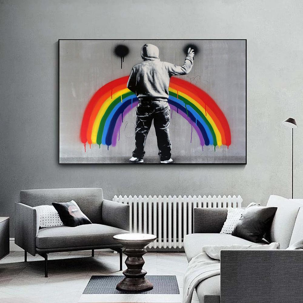 Уличные граффити, настенные художественные картины, постеры с сердечками, современная абстрактная фреска, популярные произведения искусства для печати на холсте, галерея домашнего декора