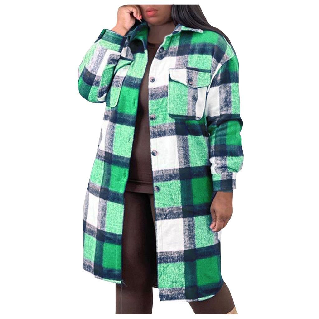 Женская мода клетчатая рубашка с лацканами клетчатое твидовое пальто с длинным рукавом