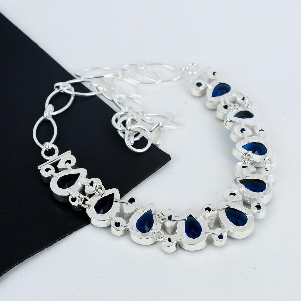 Удивительное колье из серебра 925 пробы с драгоценным камнем синего таназнита, серебряное колье с таназнитом для жены, ожерелье унисекс, подарок на помолвку