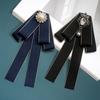 Female Black Ribbon Bow Tie For Women Pearl Crystal Pendant Brooches Pin Shirt Professional Suit Bowtie Clothing Decoration