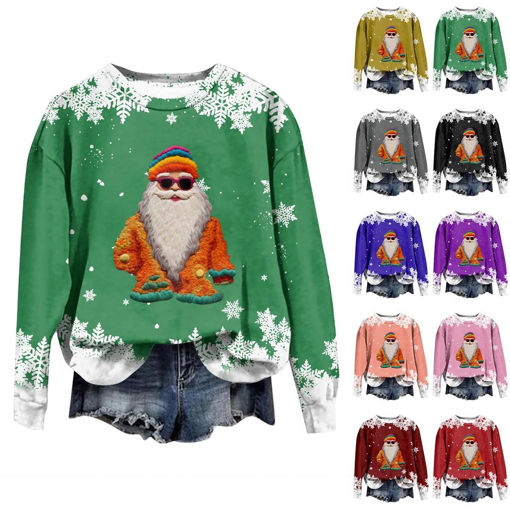 Women's Fashion Christmas Printed Long Sleeve Loose Round Neck Sweatshirt Top