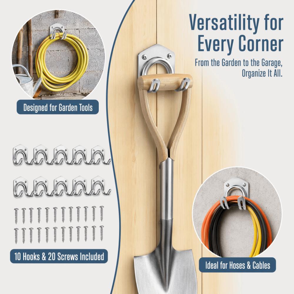 10Pcs Durable Tool Storage Hooks Easy Install Hose Storage Hook Garden Metal Hooks Shed Organizer