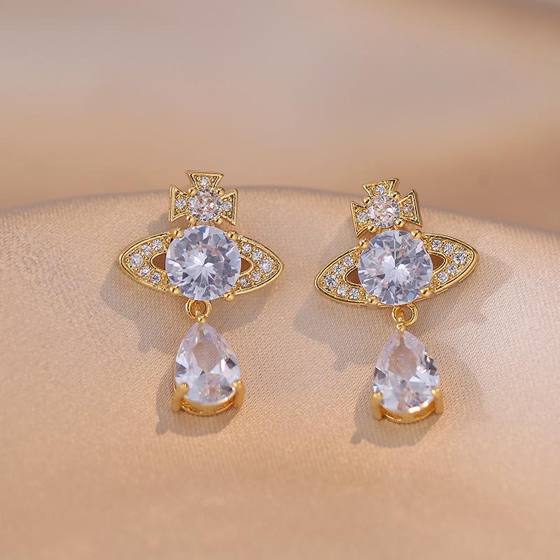 Роскошный геометрический циркон с подвеской в ​​виде планеты, комплект ювелирных изделий для женщин, новинка 2023 года, модные серьги золотого цвета, ожерелье, аксессуары для свадебной вечеринки