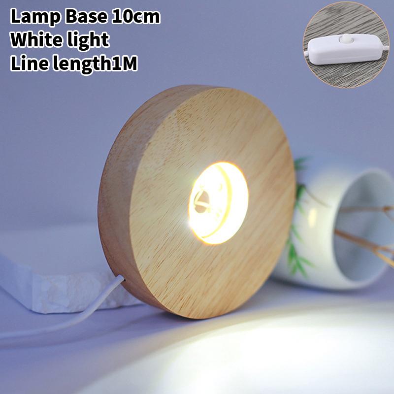 Wooden LED Light Dispaly Base USB Rechargeable Crystal Glass Resin Art Ornament Wood Night Lamp Base Holder Display Stand Base