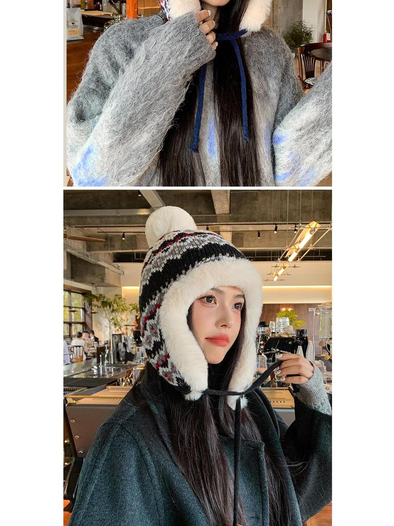 Женская корейская шерстяная шапка в стиле ретро — симпатичная, универсальная, теплая, защищающая уши зимняя вязаная шапка для езды на велосипеде