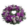 13" Purple Ribbon Christmas Advent Wreath 4 Advent Candles Holder Christmas Centerpiece with Bow Artificial Pine Cones