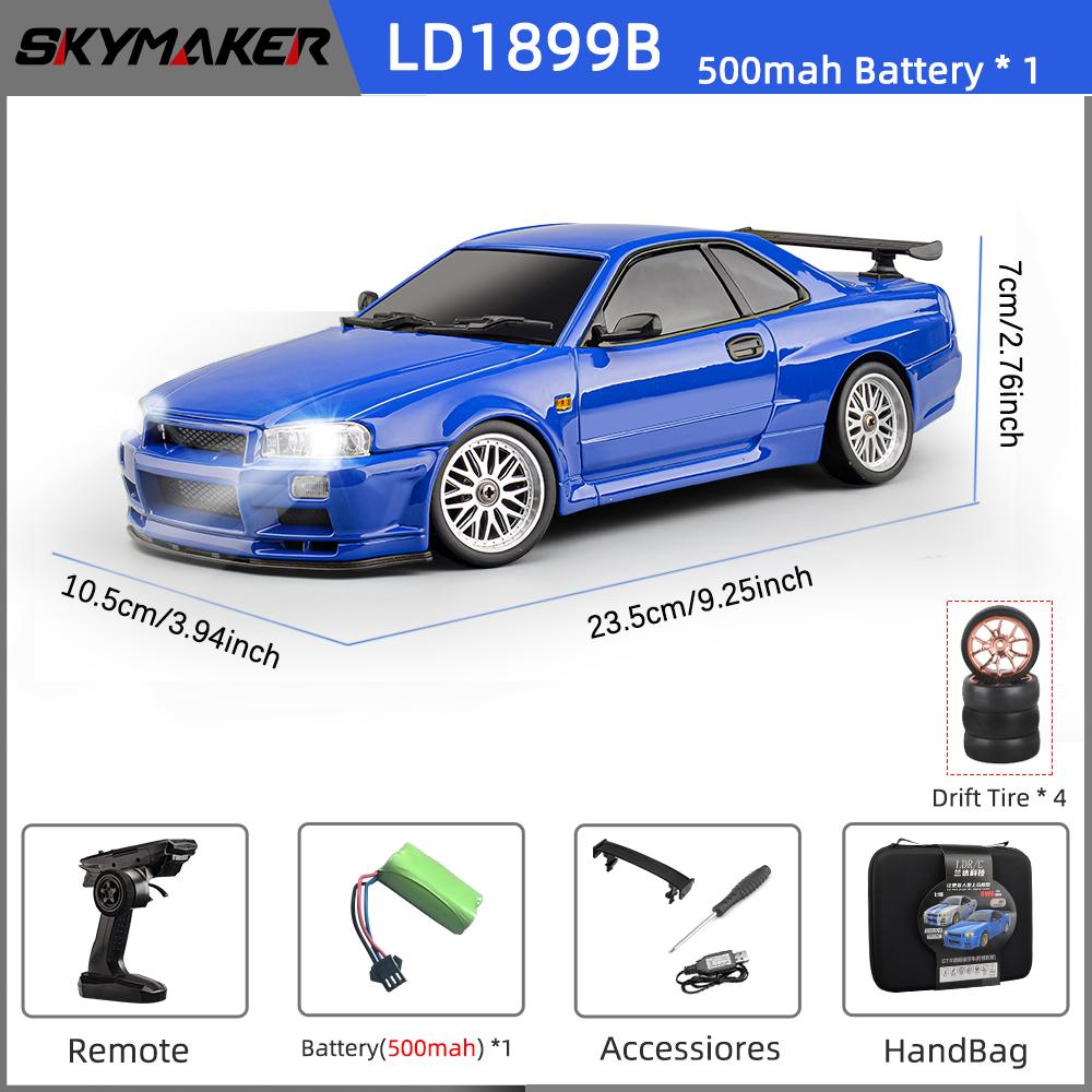 Skymaker Ldrc 1/18 Радиоуправляемая Дрифт-машина Ld1899 Модель GTR R34 2.4 ГГц Задний привод с гироскопом Кузов из сплава для езды по дороге Гоночная машина для мальчиков в подарок