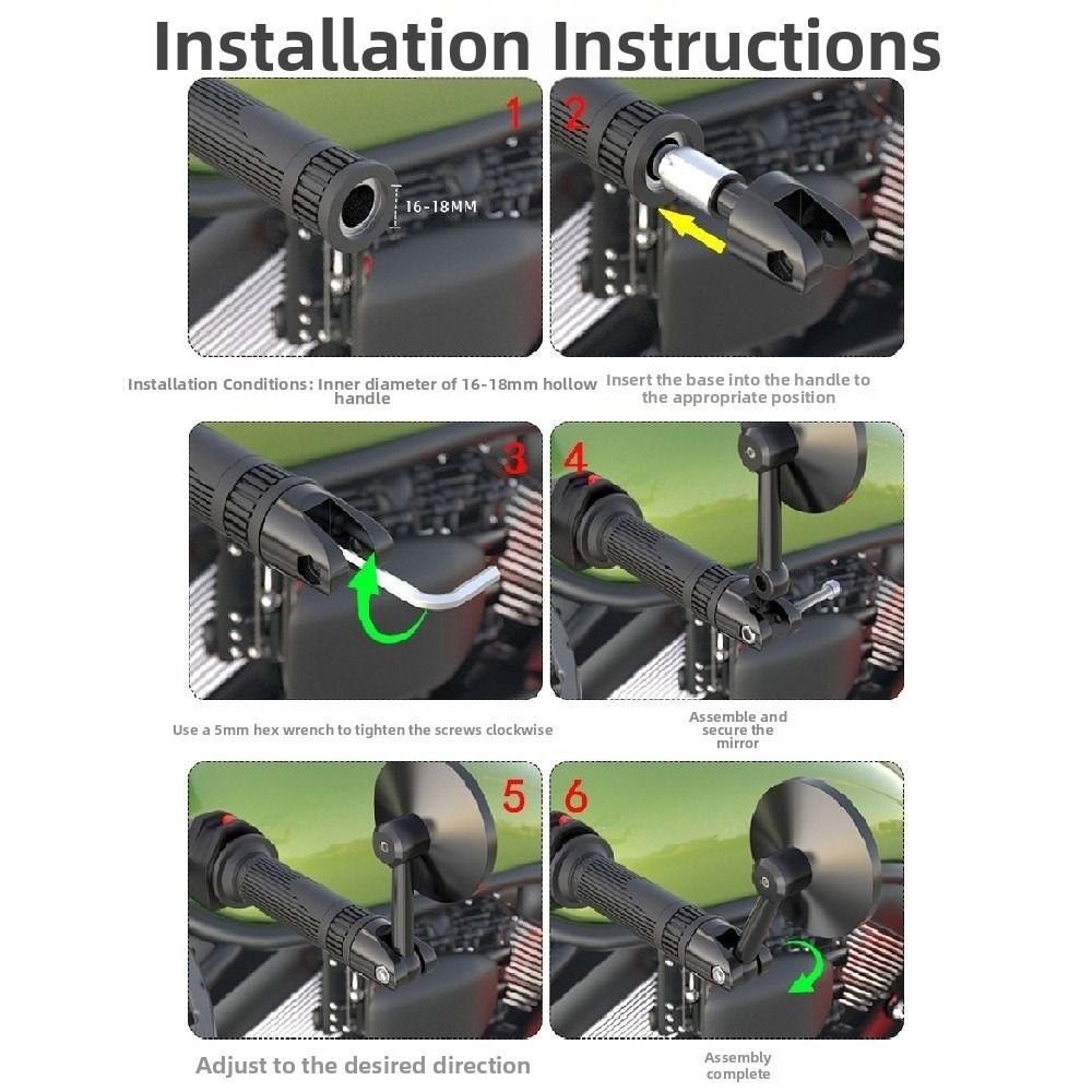 2Pcs Round Motorbike Handlebar Mirror Flat/Convex Handle Bar End Mirror  for 16-18mm ID Handle